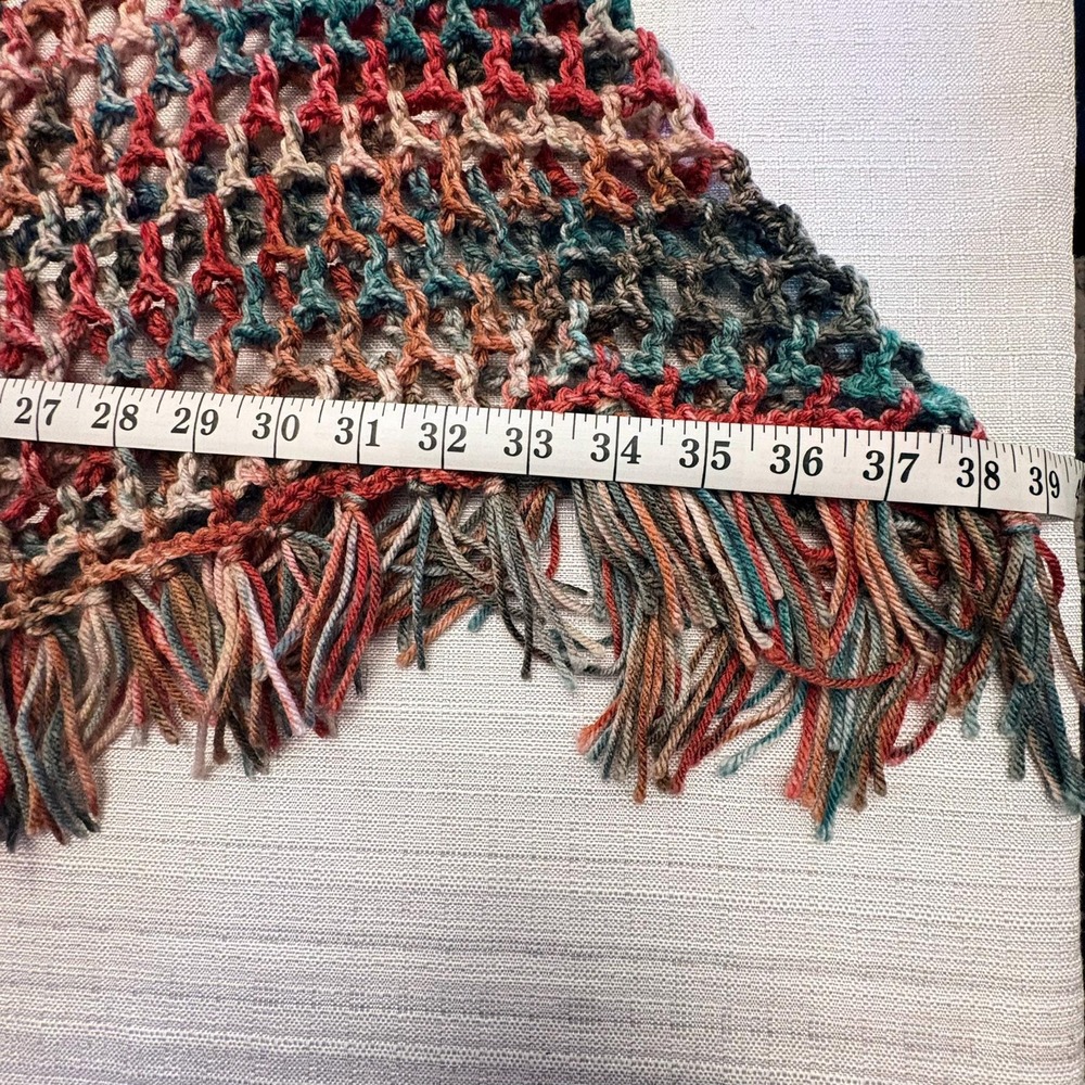Handmade Crochet Poncho with Fringe | Boho Multicolor Poncho | One of a Kind - Picture 11 of 16